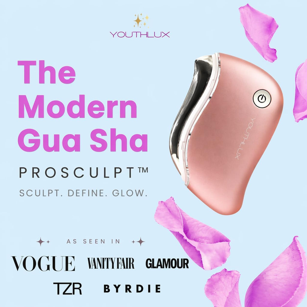 Prosculpt Heated Gua Sha Facial Massager - Electric Tool for Facial Sculpting, Relaxation, and Skincare with Soothing Vibrations and Ergonomic Design (Rose Gold)