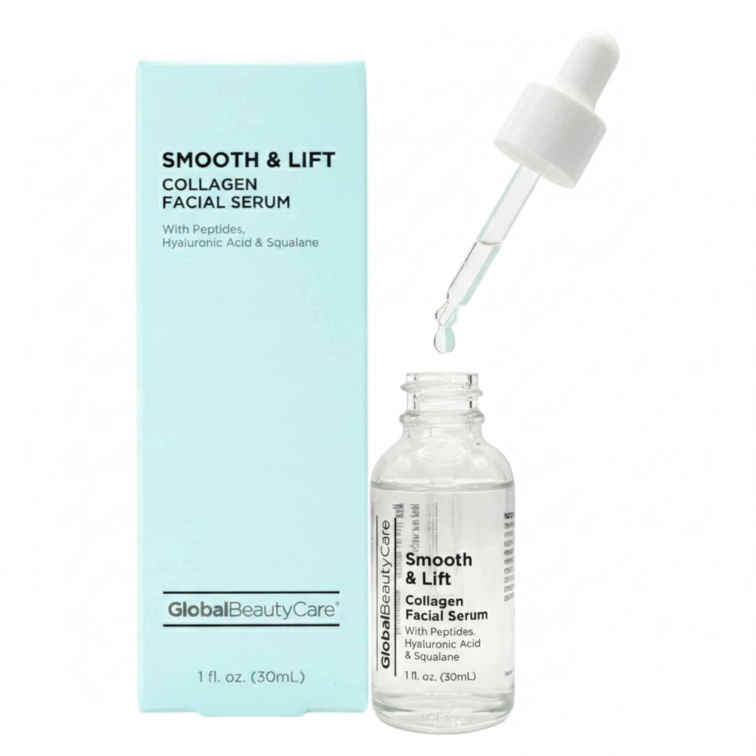Collagen Facial Serum for Hydration and Firmness with Peptides, Hyaluronic Acid, and Squalane - Fast-Absorbing Formula, 1 Fl Oz (1-Pack)