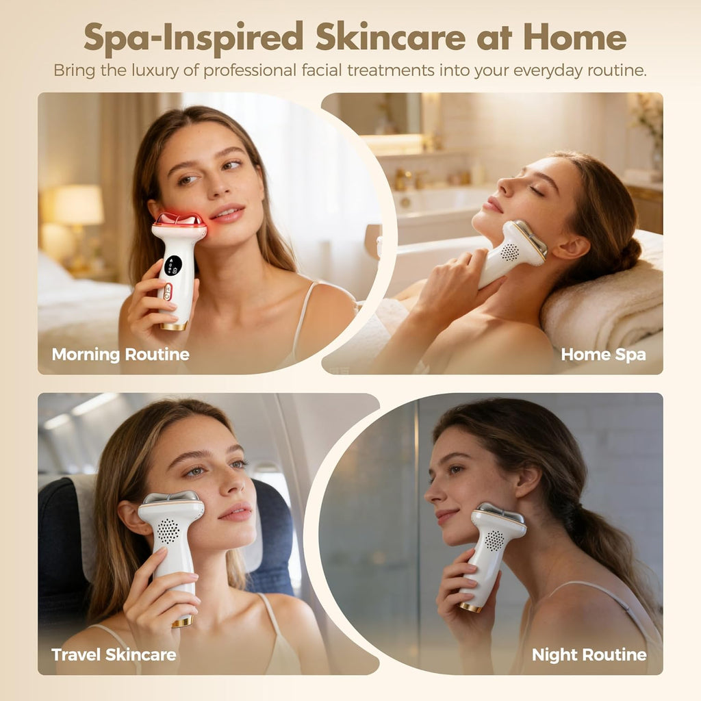 Advanced Red Light Therapy Facial Device with Electric Gua Sha Massager, Microcurrent Technology for Firming and Lifting, Warm and Cold Compress Features for Enhanced Skincare Absorption and Puffiness Reduction
