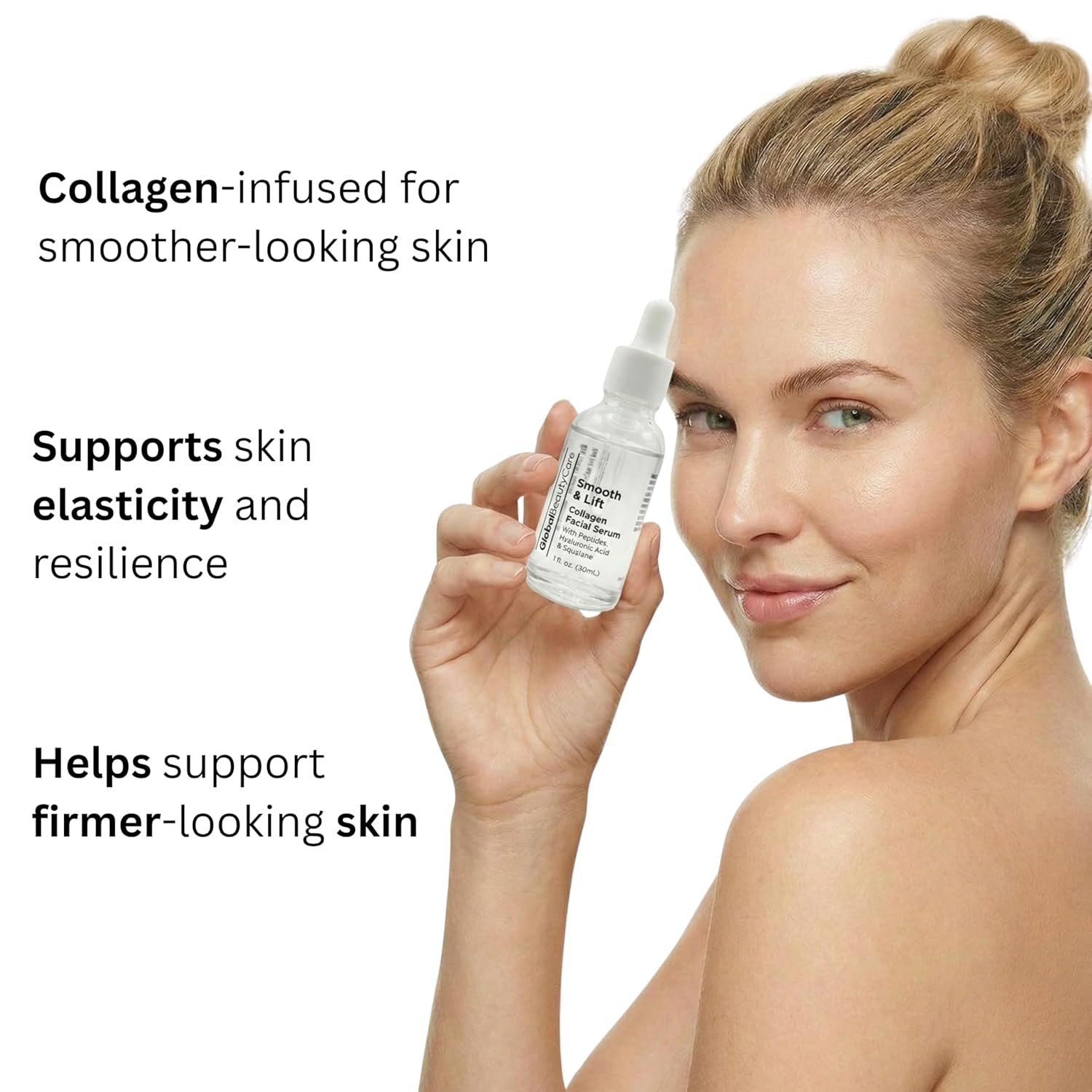 Collagen Facial Serum for Hydration and Firmness with Peptides, Hyaluronic Acid, and Squalane - Fast-Absorbing Formula, 1 Fl Oz (1-Pack)