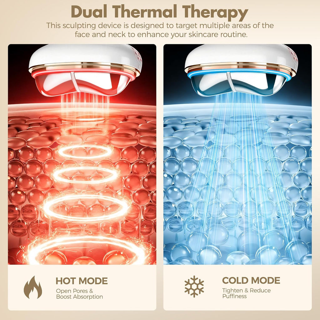 Advanced Red Light Therapy Facial Device with Electric Gua Sha Massager, Microcurrent Technology for Firming and Lifting, Warm and Cold Compress Features for Enhanced Skincare Absorption and Puffiness Reduction