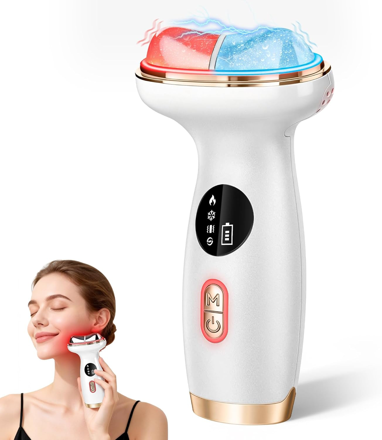 Advanced Red Light Therapy Facial Device with Electric Gua Sha Massager, Microcurrent Technology for Firming and Lifting, Warm and Cold Compress Features for Enhanced Skincare Absorption and Puffiness Reduction