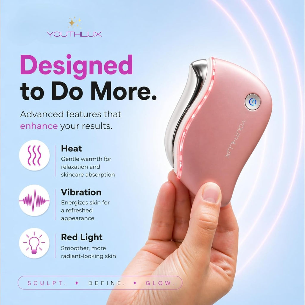 Prosculpt Heated Gua Sha Facial Massager - Electric Tool for Facial Sculpting, Relaxation, and Skincare with Soothing Vibrations and Ergonomic Design (Rose Gold)