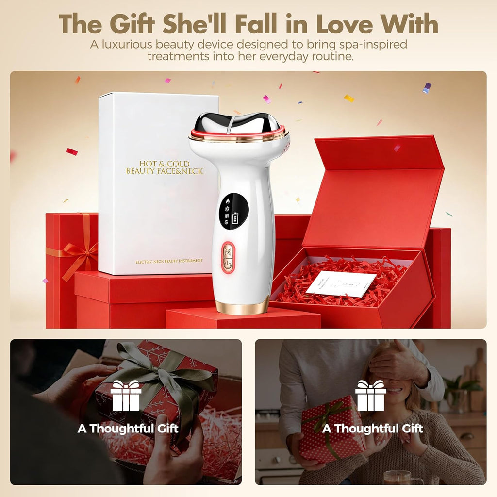 Advanced Red Light Therapy Facial Device with Electric Gua Sha Massager, Microcurrent Technology for Firming and Lifting, Warm and Cold Compress Features for Enhanced Skincare Absorption and Puffiness Reduction