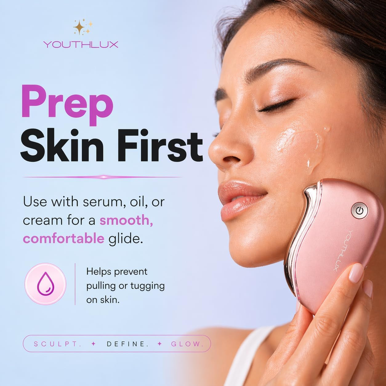 Prosculpt Heated Gua Sha Facial Massager - Electric Tool for Facial Sculpting, Relaxation, and Skincare with Soothing Vibrations and Ergonomic Design (Rose Gold)