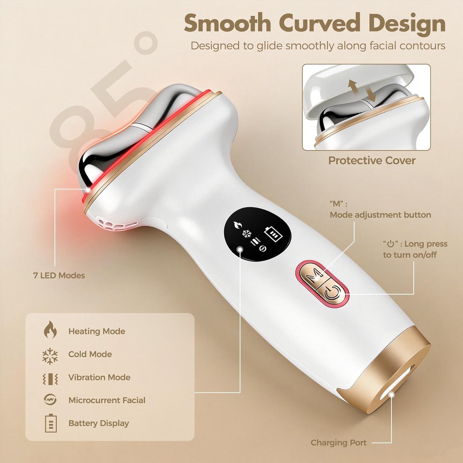 Advanced Red Light Therapy Facial Device with Electric Gua Sha Massager, Microcurrent Technology for Firming and Lifting, Warm and Cold Compress Features for Enhanced Skincare Absorption and Puffiness Reduction
